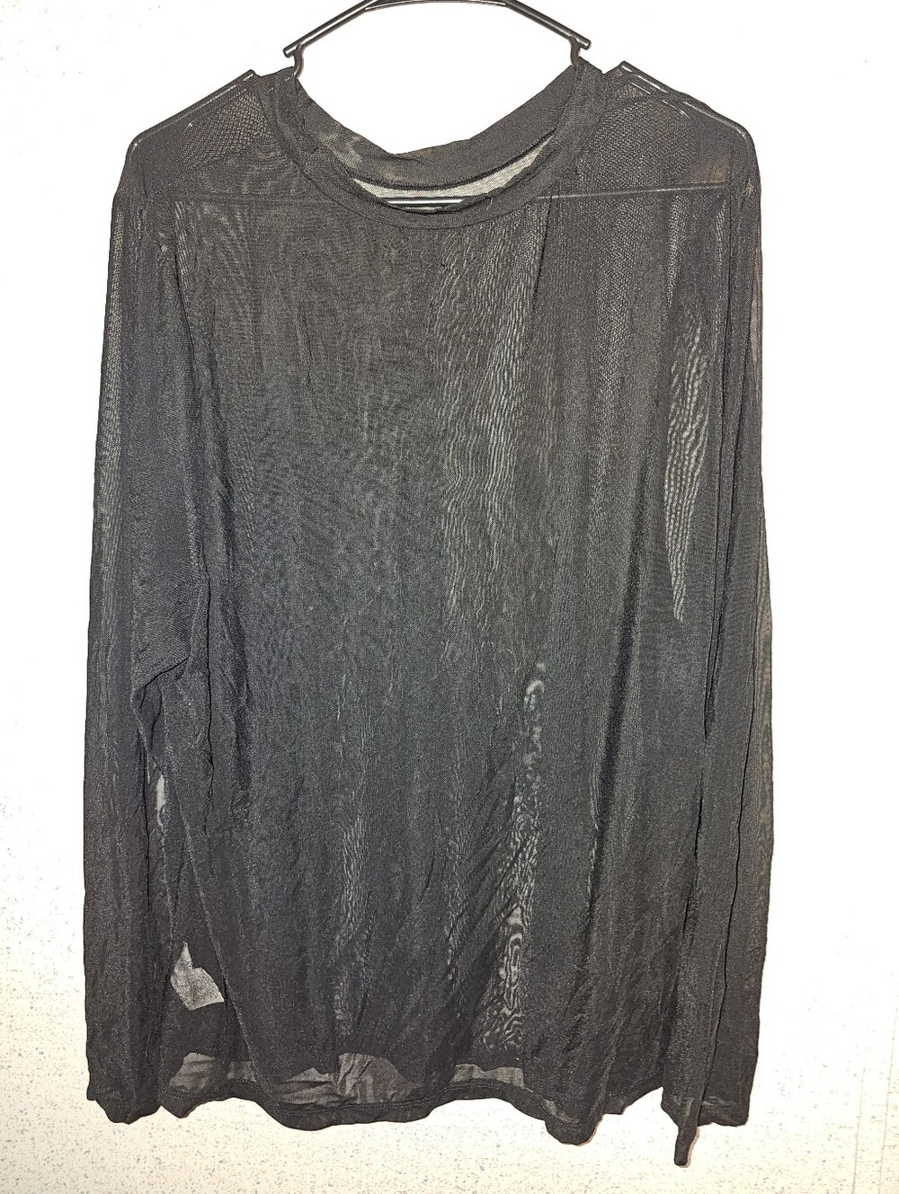 Black Long Sleeve Sheer Crewneck Shirt